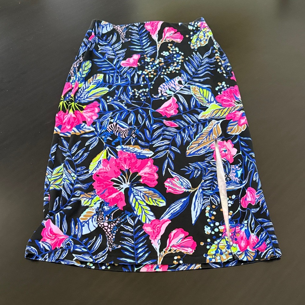 Lilly Pulitzer Neon Pink & Blue Floral Print Pencil Skirt